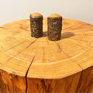 Vintage Wood Tree Bark Salt and Pepper Shakers